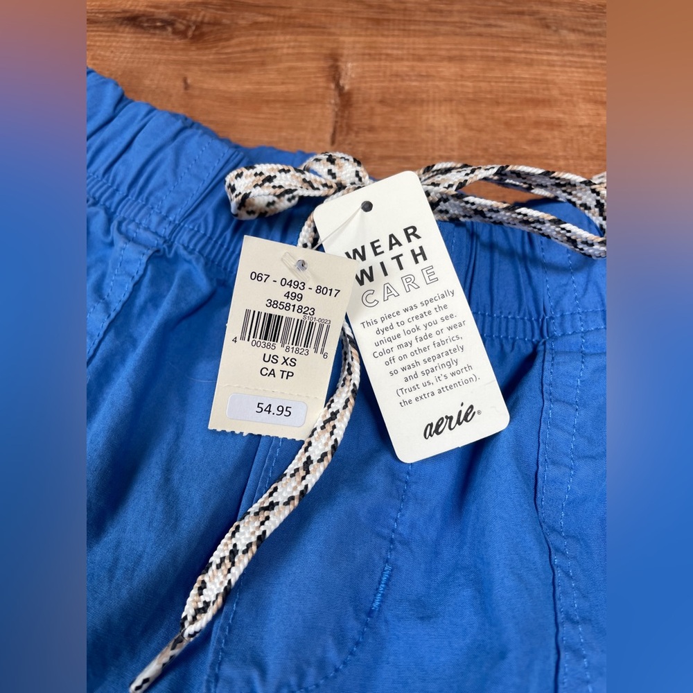 NWT Aerie baggy cargo skater pants XS cotton sustainable drawstring cobalt blue - Picture 8 of 15